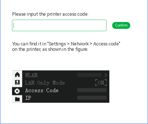 Bambu Studio printer access code screen