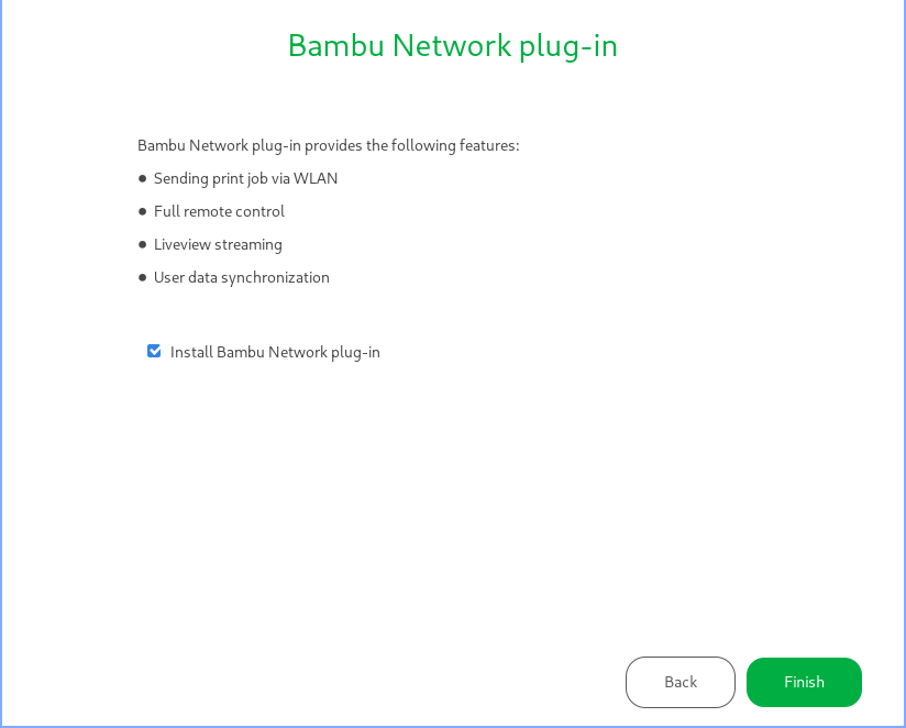 Bambu Studio network plugin install page